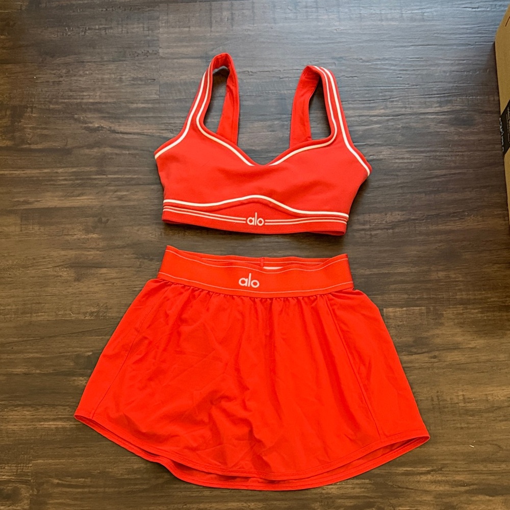Alo Red Sports Bra and Skort Set XXS